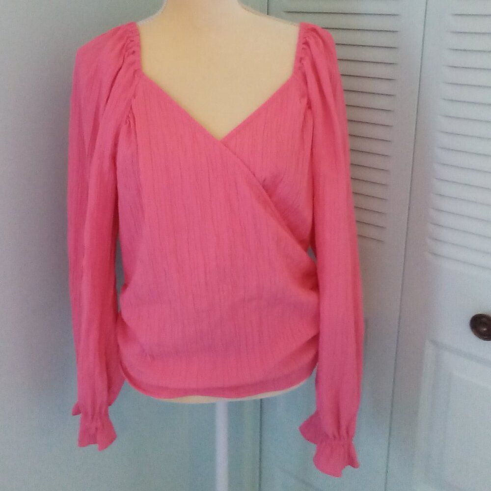 NWT VERO MODA XL BUBBLEGUM CRINKLE SURPLUS CHRIS CROSS BUBBLE BALOON RUCHED BOHO